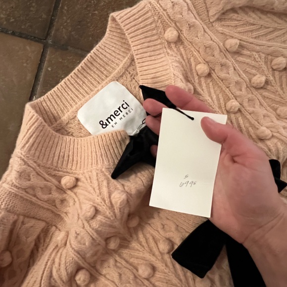 Pink Cable Knit Sweater with Black Bows - Picture 3 of 3